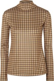 Rokh - Mask houndstooth satin-jersey turtleneck top at Net A Porter