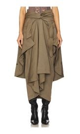 Rokh Knotted Draped Trench Maxi Skirt In Khaki Green at Revolve