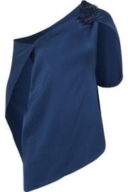 Roland Mouret - Heartwell one-shoulder embellished hammered stretch-silk satin top at Net A Porter