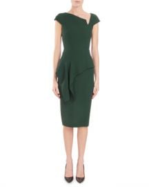 Roland Mouret Asymmetric-Neck Cap-Sleeve Peplum Fitted Crepe Cocktail Dress at Neiman Marcus