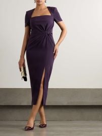 Roland Mouret Aubergine Twisted Heavy Cady Midi Dress at Net a Porter