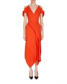 Roland Mouret Cotness Asymmetric-Drape V-Neck Dress at Neiman Marcus