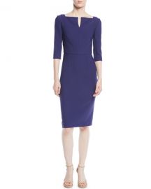 Roland Mouret Elbow-Sleeve Split-Neck Crepe Sheath Dress at Neiman Marcus