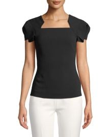 Roland Mouret Fluttered Cap-Sleeve Square-Neck Blouse at Bergdorf Goodman