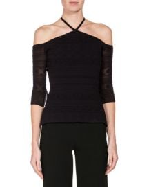 Roland Mouret Grace Lace Cold-Shoulder Halter Top Black at Neiman Marcus