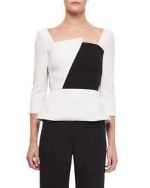 Roland Mouret Houghton 3 4-Sleeve Asymmetric-Neck Colorblock Blouse at Neiman Marcus