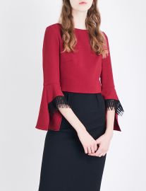 Roland Mouret Liverton lace-trim wool-crepe top at Selfridges