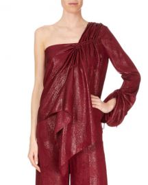 Roland Mouret One-Sleeve Metallic Draped Blouse at Neiman Marcus