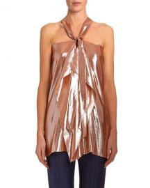 Roland Mouret Pontal Draped Metallic-Silk Jacquard Halter Top at Neiman Marcus