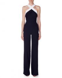 Roland Mouret Sleeveless Two-Tone Wide-Leg Jumpsuit NavyWhite at Neiman Marcus