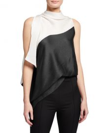 Roland Mouret Tavistock Colorblock Hammered Silk Top at Neiman Marcus