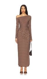 Ronny Kobo Annamaria Dress In Cocoa Ecru Stripe at Revolve