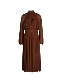 Ronny Kobo Blythe Pleated high-neck Midi Dress Brown at Farfetch