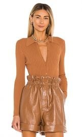 Ronny Kobo Cyndie Knit Bodysuit in Cognac at Revolve