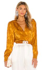 Ronny Kobo Lorrie Belted Top in Mustard from Revolve com at Revolve