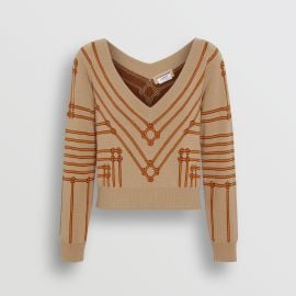 Rope Silk Wool Jacquard V-neck Sweater at Burberry