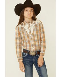 Roper Girls Plaid Print Fancy Applique Yoke Long Sleeve Snap Western Shirt Boot Barn at Boot Barn