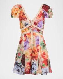 Rose Deep V Lace Detail Mini Dress at Neiman Marcus