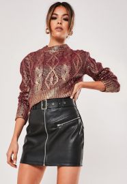 Rose Gold Cable Knit Foil Cropped Sweater at Missguided