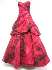 Rose Print Taffeta Strapless Bustled Ball Gown at Monique Lhuillier