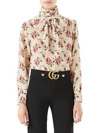 Rose Print Tie Neck Blouse by Gucci at Gucci