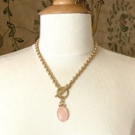 Rose Quartz Bar Pendant Matte Gold Chain Necklace at Deborah Grivas