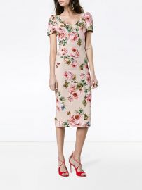 Rose print silk midi dress by Dolce & Gabbana at Farfetch