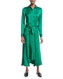 Rosetta Getty Long Apron-Wrap Long-Sleeve Button-Front Crepe Back Satin Shirtdress at Neiman Marcus