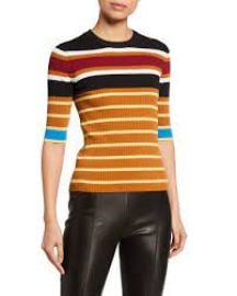 Rosetta Getty Striped Ribbed Crop Sleeve Sweater at Neiman Marcus