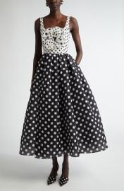 Rosette Polka Dot Fit & Flare Silk Midi Dress at Nordstrom Rack