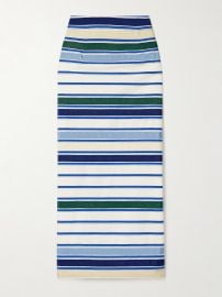 Rosie Assoulin Ribbon grosgrain trimmed striped herringbone cotton blend midi skirt at Net a Porter