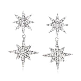 Ross-Simons Diamond Double-Starburst Drop Earrings in Sterling Silver  at Shop Simon