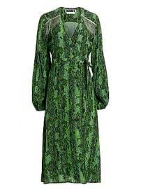 Rotate Birger Christensen - Kira Python Print Puff-Sleeve Midi Wrap Dress at Saks Fifth Avenue