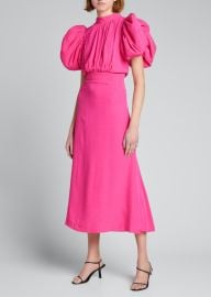 Rotate Birger Christensen Dawn High-Neck Puff-Sleeve Midi Dress - at Bergdorf Goodman