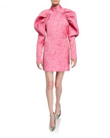 Rotate Birger Christensen Puff-Sleeve Jacquard Mini Dress at Neiman Marcus