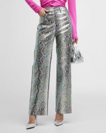 Rotate Birger Christensen Straight Faux-Leather Snake Pants at Neiman Marcus