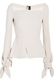 Rouland Mouret Wicklow knotted textured-crepe peplum top at Net A Porter