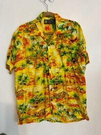 Roundly bay size s colorful Hawaiian shirt coconut trees house sunset at Etsy