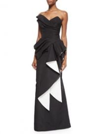 Rubin Singer Strapless Two-Tone Pleated Gown BlackWhite at Neiman Marcus