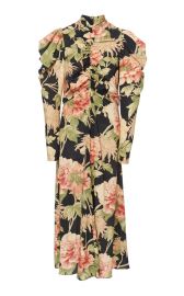 Ruched Floral-Print Silk-Blend Midi Dress at Moda Operandi