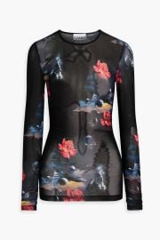 Ruched Floral Print Stretch Mesh Top at The Outnet