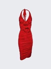 Ruched Halter Midi Dress Red The Webster at The Webster