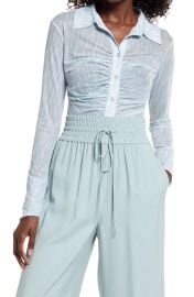 Ruched Mesh Button-Up Shirt at Nordstrom