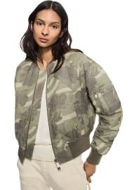 Ruched-Sleeve Floral Camo Blouson Jacket Light Olive Blouson Jacket at OTD