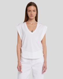 Ruched Sleeveless Tee in White 7 For All Mankind at 7 For All Mankind