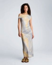Ruched Waist Midi Off-The-Shoulder Dress at Kenneth Cole