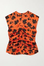 Ruched floral-print silk-blend satin top at Net a Porter