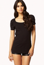 Ruched rhinestone sleeve top at Forever 21