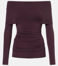 Ruched semi-sheer off-shoulder top at Mytheresa