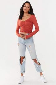 Ruched v-neck top at Forever 21